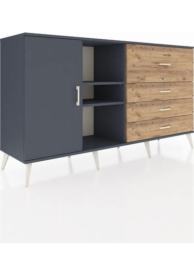 Hyperion Konsol 4 Raflı 4 Çekmeceli Tek Kapaklı 176x44x99 Antras Antrasit-antrasit/çam Hyperion Konsol 4 Raflı 4 Çekmeceli Tek Kapaklı 176x44x99 Antras Antrasit-antrasit/çam