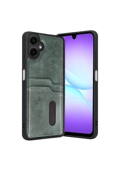 Samsung Galaxy A07 4g Uyumlu Sara Kartvizitli Deri Kılıf - Yeşil