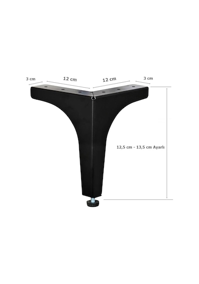 Klas Ayak Metal 12,5 Cm Mat Siyah Mobilya Koltuk Ayağı