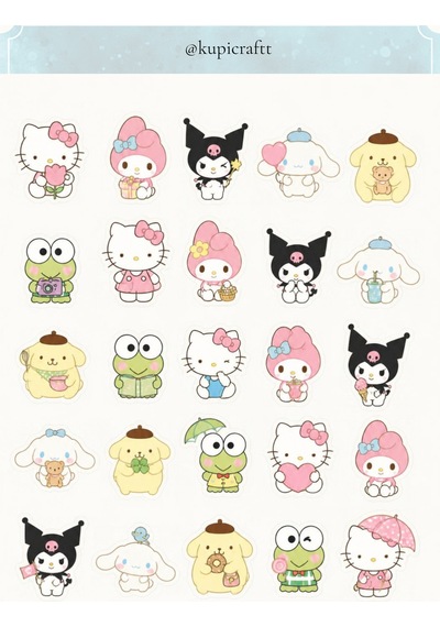 Sanrio Karakterleri -hello Kitty - Kuromi-cinnamonroll -keroppi -pompompurin 7 Sayfa Sticker Set 0