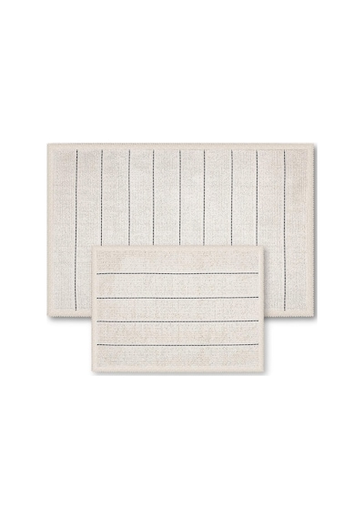 Bluenity Barı Doğal Pamuklu 2'li Banyo Kilim Seti 60x90+40x60 Cm - Ekru/siyah Çizgili Ekru