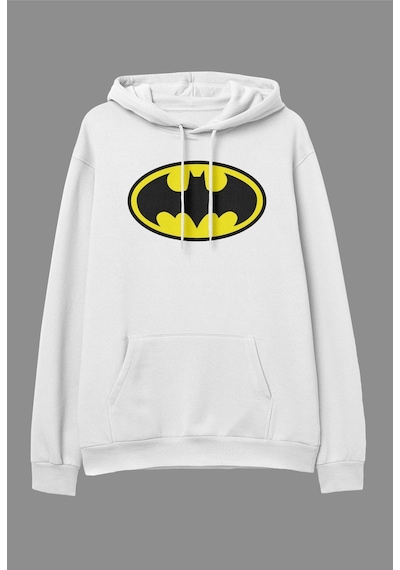 Startmore Oversize Batman Tasarım Baskılı Kapüşonlu Sweatshirt Hoodie Beyaz Beyaz