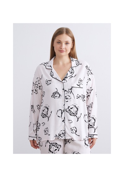 Lcw Dream Bej Gömlek Yaka Baskılı Kadın Pijama Takımı