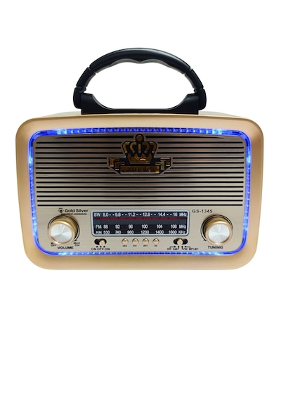 Gold Silver Gs-1345 Güneş Enerjili Led Işıklı Nostaljik Radyo Fenerli Şarjlı Bluetooth Hoparlör Usb Tf