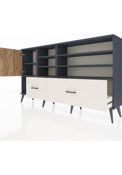 Arges Konsol 8 Raflı 2 Çekmeceli Tek Kapaklı 176x30x99 Antrasit-çam/aytaşı Atlas Çam/aytası - Antrasıt