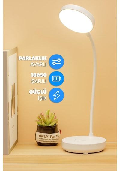 Şarjlı Masa Lambası Işık Ayarlanabilir Telefon Tutuculu Ders Çalışma Okuma Işığı Beyaz Işık 0644 Beyaz