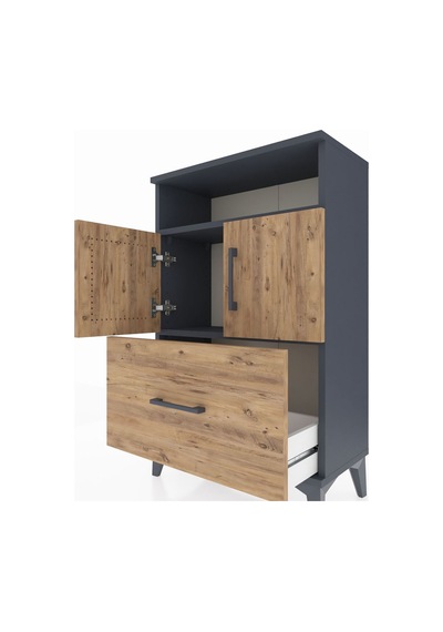 Arges Komodin 2 Raflı Tek Çekmeceli 2 Kapaklı 60x30x96 Antras... Antrasit