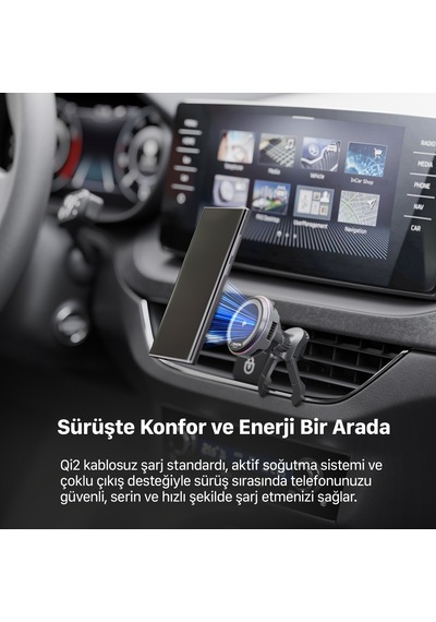 Xenon Smart Qi2 Kablosuz Araç Şarjı Ve Tutucu 15w, Aktif Soğutma Fanı, 48w Hızlı Şarj Adaptörü, 360 X6416
