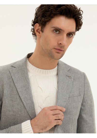 Cacharel Gri Slim Fit Kaşmir Ceket
