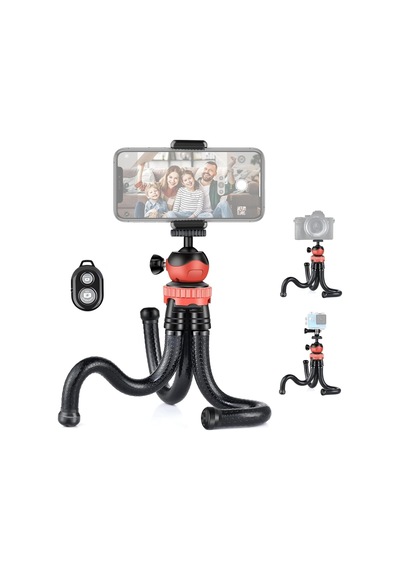 Bluetooth Kumandalı Esnek Ahtapot Tripod, Flexible Masa Üstü Telefon Ve Kamera Tutucu 1.2 Kg Taşıma Kapasiteli, Sel Genel