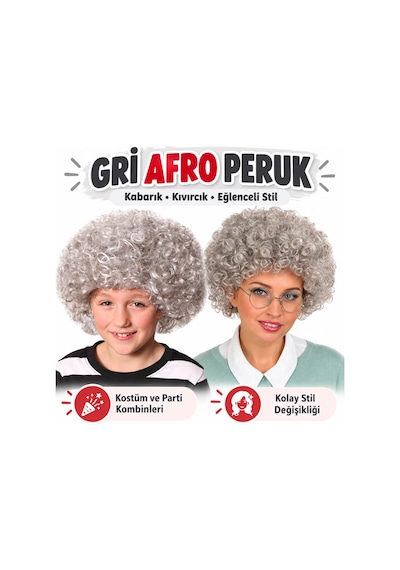 Ren.ga.renk Gri Renk Kabarık Bonus Peruk Afro Takma Saç Rengaren