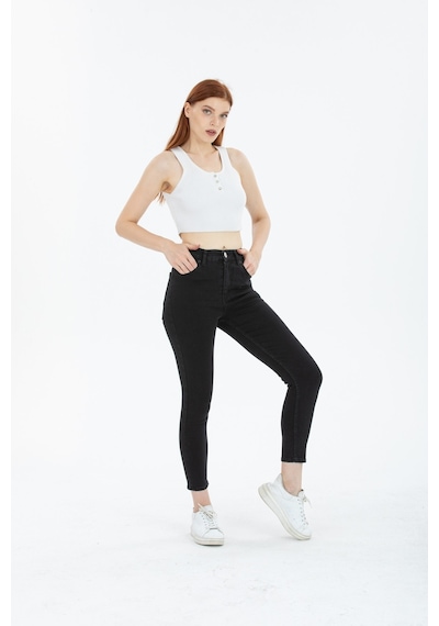 Tref Jns Snow Açık Kar Mavi Yüksek Bel Toparlayıcı Dar Paça Skinny Power Likralı Kot Pantalon Açık Mavi