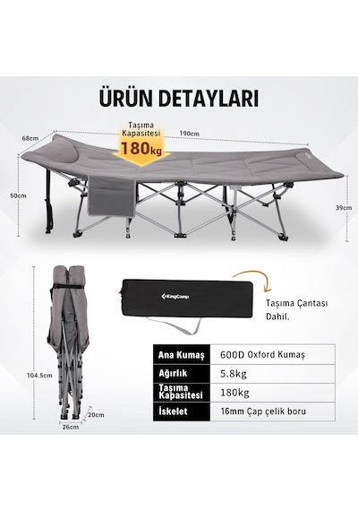 Kingcamp Oak C10 Plus Ultra Konforlu Dolgulu Portatif Kampet Gri