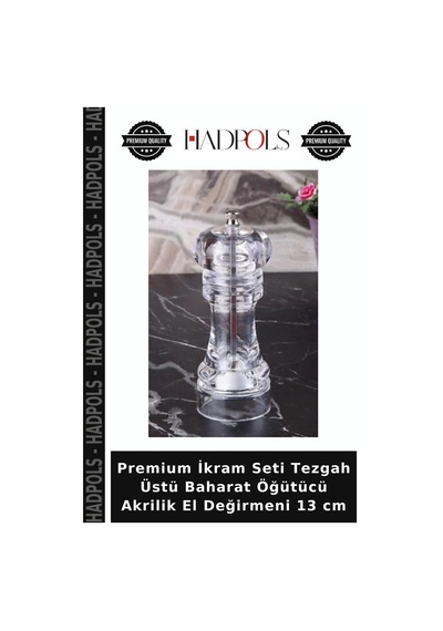 Premium İkram Seti Tezgah Üstü Baharat Öğütücü Akrilik El Değirmeni 13 Cm Şeffaf