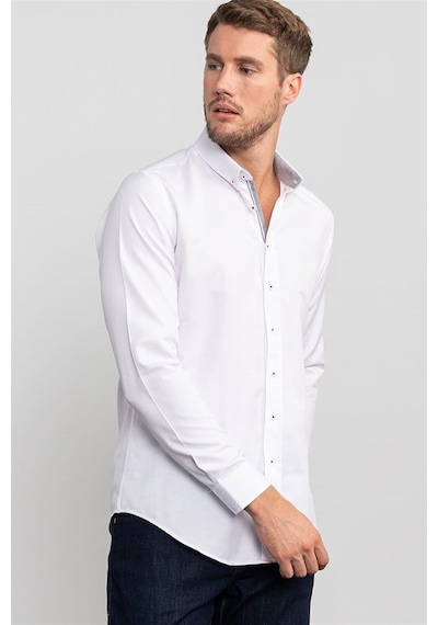 Tudors Slim Fit Dar Kesim Düz Spor Erkek Gömlek-20059 Beyaz