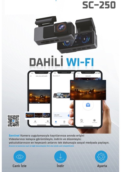 Kayıt Cihazı 4k 3.2'' Ekran 2 Kameralı Araç İçi Kamera Sc-250