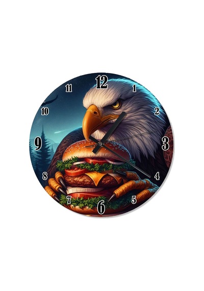 Hamburger Yiyen Beyaz Kartal Dekoratif Duvar Saati Beyaz