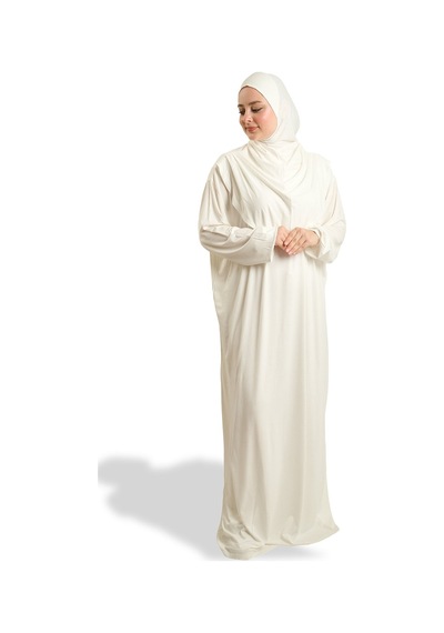 Hürrem Bone Tek Parça Namaz Elbisesi Viskon Düz 2503 40 Krem