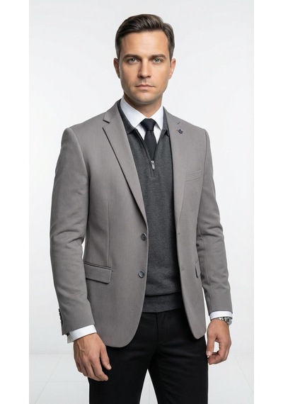 Plus Scorpion Erkek Slim Fit Ceket Likralı Fitilli Kumaş, Çift Düğmeli Tek Yırtmaçlı Modern Tasarım Füme