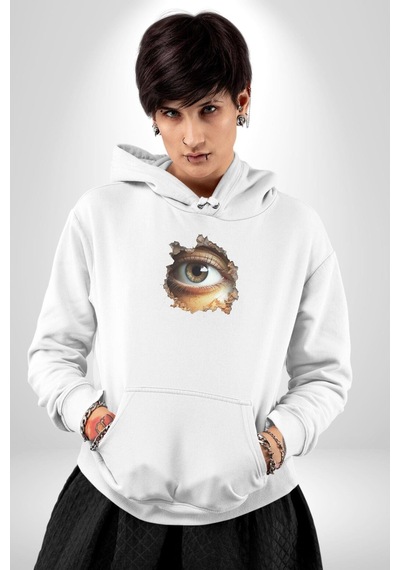 Duvardan Biri Bizi Gözetliyor Kadın Erkek Beyaz Kapüşonlu Sweatshirt Hoodie Beyaz Duvardan Biri Bizi Gözetliyor Kadın Erkek Beyaz Kapüşonlu Sweatshirt Hoodie Beyaz