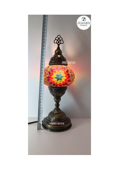 El Yapımı Otantik Mozaik Masa Lambası Yüksek Boy Kırmızı - 820076288 Kırmızı