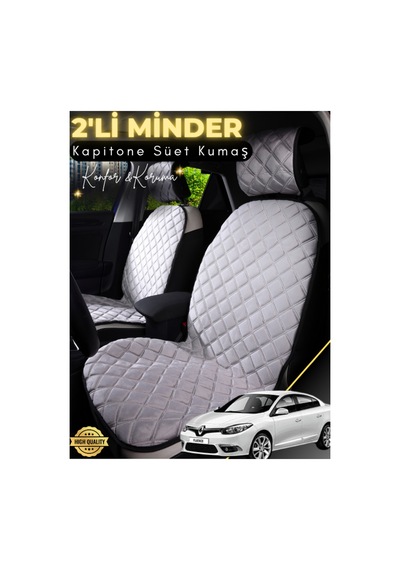 Renault Fluence Uyumlu 2'li Süet Oto Koltuk Minderi Terletmez Universal Oto Aksesuar A3 Gri