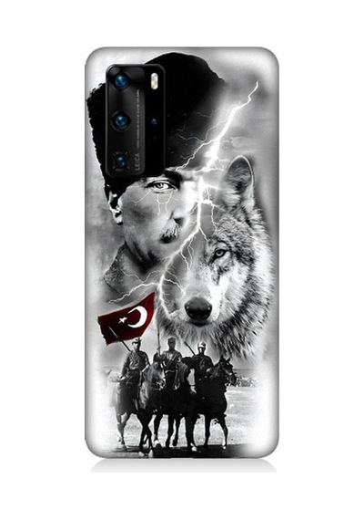 Huawei P40 Pro Uyumlu Atatürk Kurt Ve Bayrak Desenli Silikon Kılıf