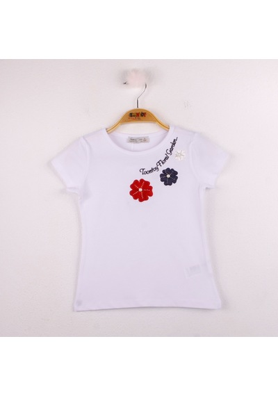 Toontoy Kids Toontoy Kız Çocuk Çiçek Nakışlı Tişört Beyaz
