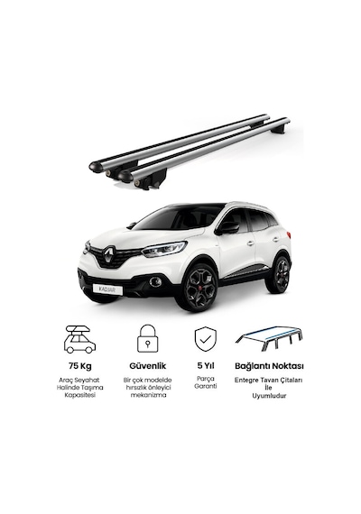 Kanca Renault Kadjar 2016 Ve Sonrası Uyumlu Gri Kilitli Ara Atkı 120cm Port Bagaj Tavan Barı
