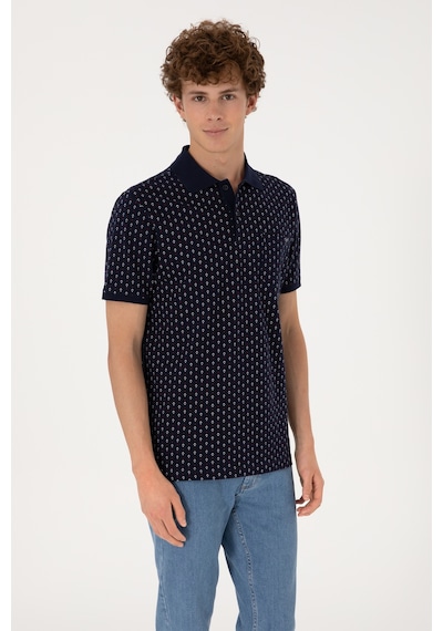 U.S. Polo Assn. Erkek Regular Fit Polo Yaka Lacivert Desenli Tişört 50299637-VR033