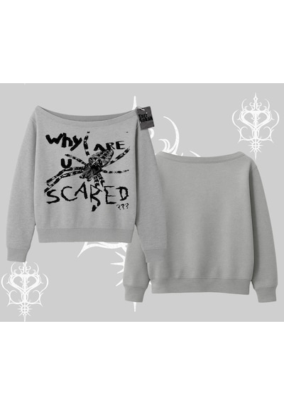 Startmore Beyaz Kayık Yaka Sweatshirt Why Are U Scared Gri
