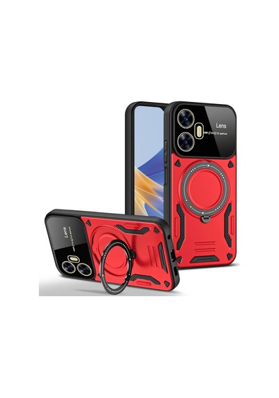 Realme C55 Kılıf Joy Lens Standlı Kapak - Kırmızı Renk