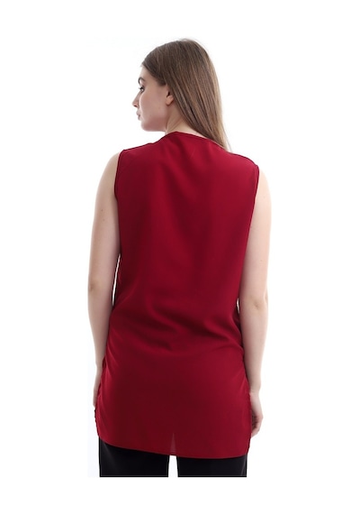 Self Clothing Kadın Bordo V Yaka Cep Ve Yırtmaç Detaylı Bluz Slf1246-Bordo