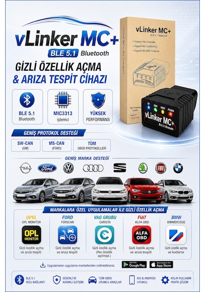 Vlinker Mc+ Ford Bmw Vw Reno Opel Gizli Özellik Açma Ve Arıza Tes