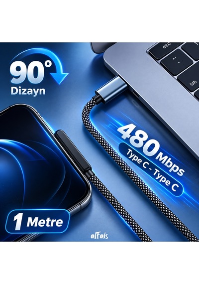 6069 Type C Hızlı Data Şarj Telefon Kablosu 90 Derece Yan Dirsek Uçlu 66w Örgülü Veri 2 Metre