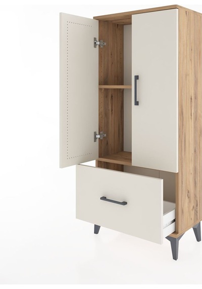 Hyperion Dolap 2 Raflı Tek Çekmeceli 2 Kapaklı 60x44x134 Çam-... Çam