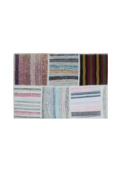 El Dokuması Patchwork Vintage Yün Pamuk Çizgili Halı 25423 160 X 230 Cm Çok Renkli