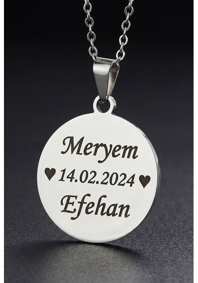 Kişiye Özel İsim Yazılı Yuvarlak Plakalı Unisex Erkek Kadın Paslanmaz Çelik Kolye Eck67 Metalik