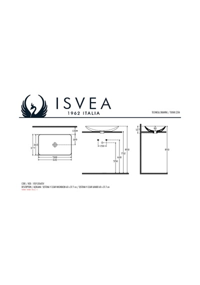 Isvea Sistemay Clear 60 CM Siyah li Çanak Lavabo 10Sy50060