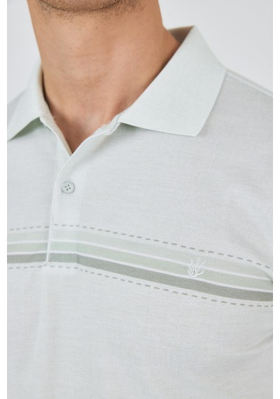 Kısa Kol Baskılı Pike Polo Yaka Cepsiz Slim Fit Tişört 1011250168 Su Yeşili