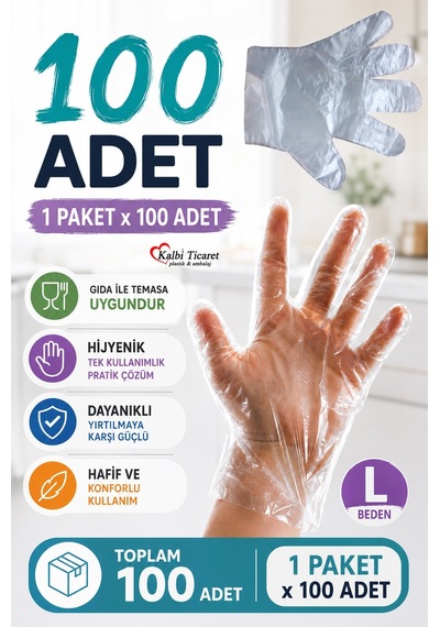 Şeffaf Eldiven 100'lü Kullan At Tek Kullanımlık Eldiven Hışır Poşet Eldiven