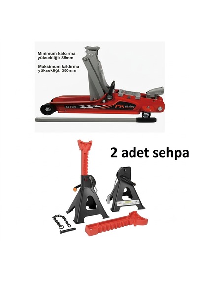Friko 2.5 Ton Düşük Profil Hidrolik Kriko 3 Ton Sehpa Set