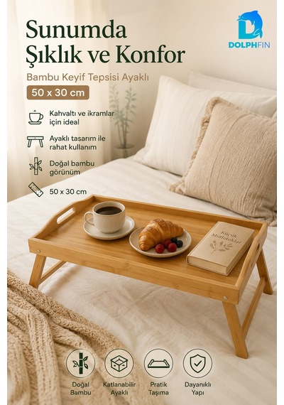 Katlanabilir Bambu Keyif Tepsisi 50x30 Cm Ayaklı Kahvaltı Servis Tepsisi Yatak Sehpası