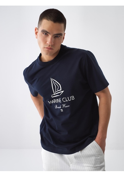 Xint Lacivert Pamuk Dokulu Regular Fit Tişört 502194