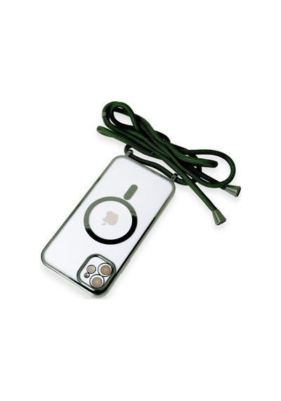 Apple Uyumlu iPhone 11 Uyumlu Kılıf Divo Lazer Askılı Magsafe Kapak - Koyu Yeşil