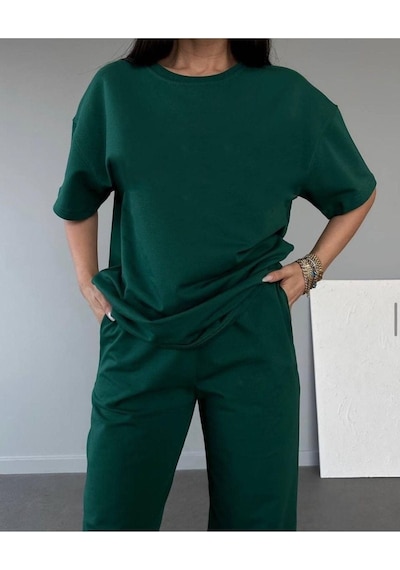 Basic T-shirt Eşofman Altı Jogger - Yeşil Düz Alt Üst Eşofman Takımı Oversize Bisiklet Yaka Yeşil Basic T-shirt Eşofman Altı Jogger - Yeşil Düz Alt Üst Eşofman Takımı Oversize Bisiklet Yaka Yeşil