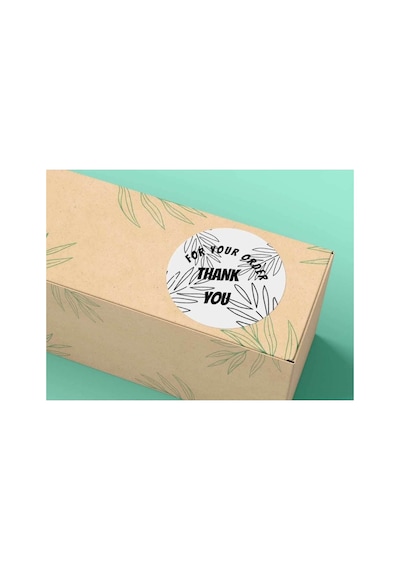 Than You For Your Order Sticker Siyah Beyaz Yaprak Yuvarlak Etiket 4 Cm -40 Adet Çok Renkli