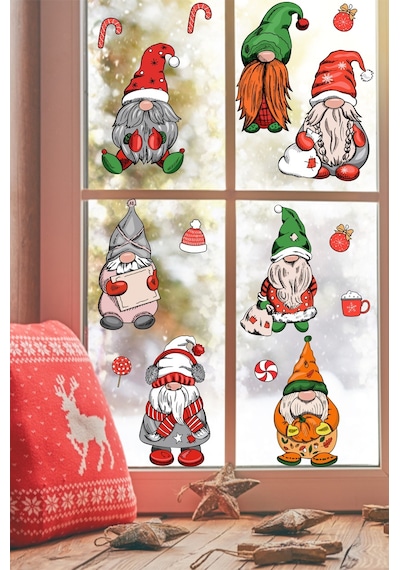 Yılbaşı Cüceler Yılbaşı Süsleri Pncere Sticker Seti