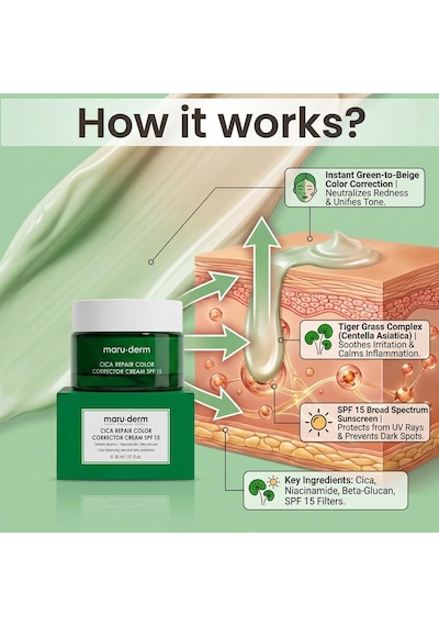 Maruderm Cica Cilt Tonu Eşitleyici Krem Spf 15 Renk Düzeltici Yatıştırıcı Gündüz Kremi, Centella Asiatica & Niasinamid İle, 30 Ml Çok Renkli