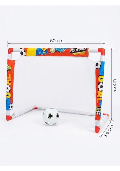 Mini Futbol Kalesi Seti 60cm Renkli Futbol Desenli Toplu Hafif Taşınabilir Oyuncak Fileli Kale